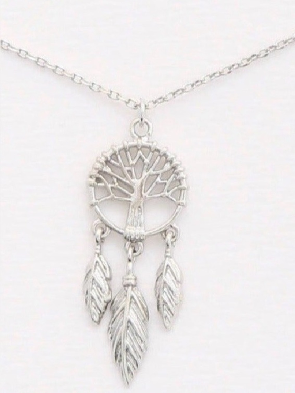 Silver Tree of Life Feather Charm Necklace - Women's Jewelry